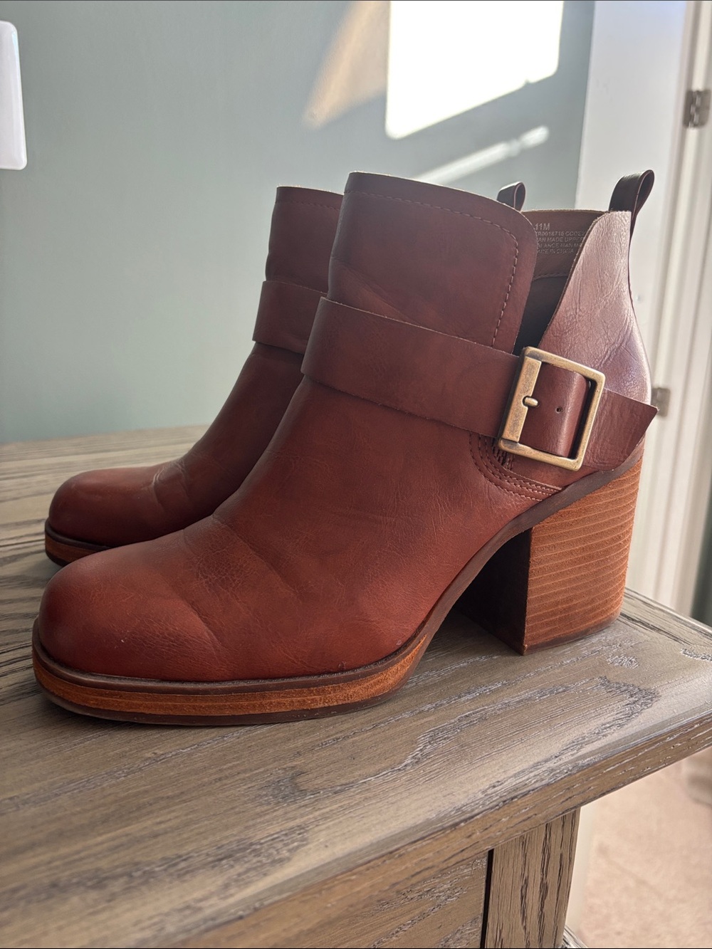 Women's Brown Leather Buckle Ankle Boots